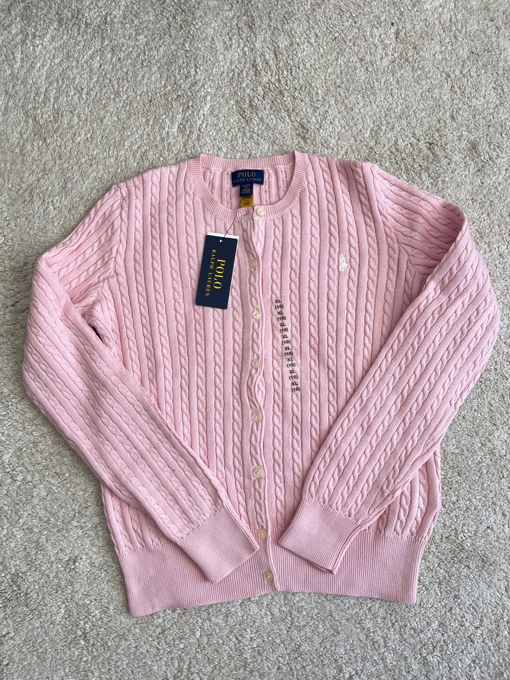 Ralph Lauren Pink Cable Knit Button-Front Cardigan